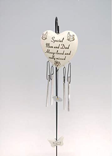 David Fischhoff Special Mum and Dad Always Loved Sadly Missed Heart Memorial Wind Chime with Butterfly for Garden & Graveside Tribute