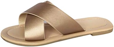VowesLadies Casual Round Toe Shallow Flat Sole Cross Belt Slip On Beach Open Toe Sandals Roman Shoes Slippers
