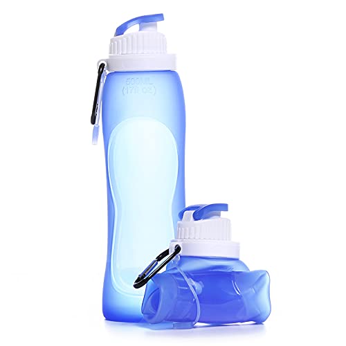 Omana 500ml Collapsible Silicone Water Bottle – BPA-Free, Lightweight & Leakproof Foldable Bottle with Carabiner – Portable for Travel, School, Gym, Cycling, Hiking & Outdoor Activities (Blue)