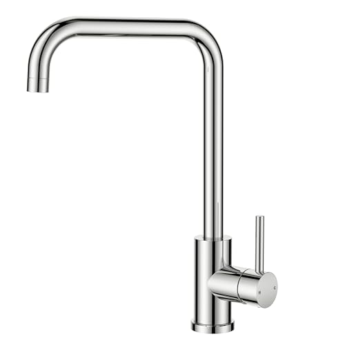 FORIOUS Wasserhahn Küche, Küchenarmatur mit 360°Drehbar, L Förmige Spülenarmatur mit Einhebel für 1 Loch, Wasserhahnhöhe 371 mm, Geeignet für den Eins