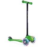 Globber 3 Wheel Kick Scooter with Patented Steering Lock and Optional LED Light Up Wheels (Green/Black LED Wheels)