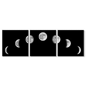 Canvas Wall Art Beautiful Moon Painting Artwork for Home Prints Framed - 12"x12"x3 Panels