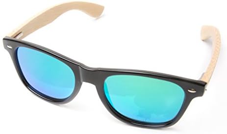 Half Bamboo Polarized Wayfarer Style Mirrored Lens Sunglasses - OhFlannel (Black, Green)