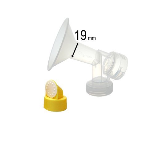 One-Piece Breastshield (19 mm, Extra Small) w/ Valve, Membrane for Medela Breast Pumps (Pump in Style, Lactina, Symphony, Single Deluxe, Double Ease, Manual); Smaller Than Medela Personalfit 21 mm Breastshield; Made by Maymom