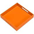KEVLANG Orange Sturdy Acrylic Serving Tray with Handles-10x10Inch-Serving Coffee,Food,Breakfast,Butler-Kitchen Countertop Tray-Makeup Drawer Organizer-Vanity Table,Ottoman Tray-Decorative Tray