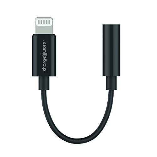 CHARGEWORX Lightning to 3.5mm Headphone Jack Adapter MFi Certified Audio Connector for Apple iPhone 11/PRO, X/XR/XS/XS Max, 8/8 Plus, 7/7 Plus, iPod, iPad Supports Music Control & Call Functions-Black