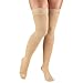 Truform 20-30 mmHg Compression Stockings for Women, Lace Trim Band, Thigh High Length, Closed Toe, Beige, Large