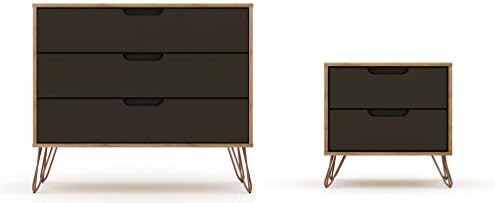 Amazon Com Manhattan Comfort Rockefeller Mid Century Modern 3 Drawer Bedroom Dresser With Nightstand Set Of 2 Nature Textured Grey Furniture Decor