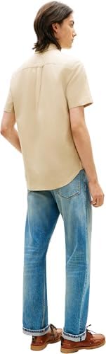 Uomo Camicia Linen Blend Solid Maniche Corte, Beige (Sandalwood), M
