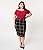 Plus Size Vintage Style Black & Red Tattersall Plaid High Waist Stretch Pencil Skirt