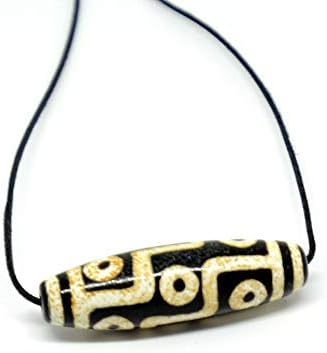 Old Tibetan Agate Dzi Bead Energy Pendant Necklace On Adjustable Cord (Nine Eye Dzi Bead The King of Dzi Beads for Completeness and Fullness)