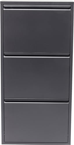Kare Design Shoe cabinet Caruso, Anthracite, 103x50x15 cm, Tilting shoe cabinet, Metal, with 3 flaps, Shoe storage for 6 pairs of shoes, narrow, space-saving, tall, Shoe rack, Entryway