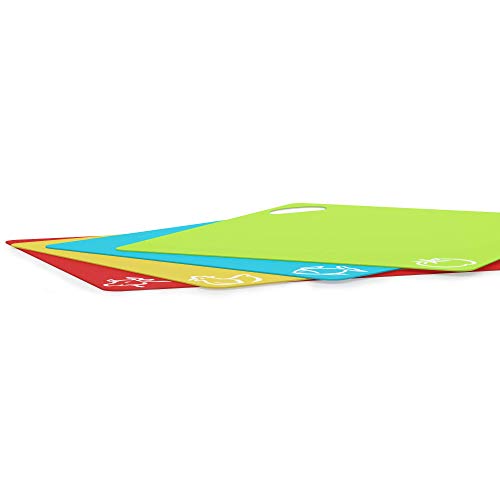 Cooler Kitchen Dishwasher Safe Extra Thick Flexible Plastic Cutting Board Mats with Holes for Hanging and Food Icons & EZ-Grip Waffle Back, (Set of 4) - Thumbnail 6