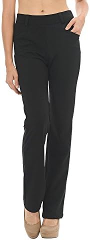 YalaKoko Women Straight Fit Stretchy Casual Pants Solid Color Black Trousers