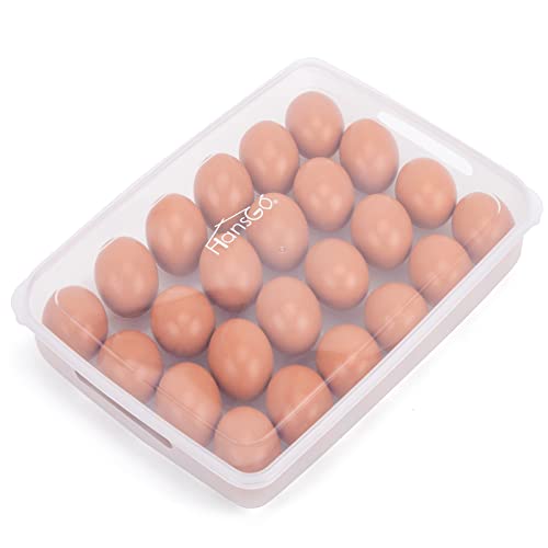 HANSGO Egg Holder for Refrigerator, Deviled Egg Tray Carrier Portable Egg Tray with Lid Fridge Egg Dispenser Egg Storage Stackable, 24 Egg Box