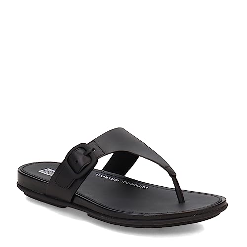 Fitflop Gracie Rubber-Buckle Leather Toe-Post Sandals, Sandalia Mujer, Todo Negro, 38.5 EU