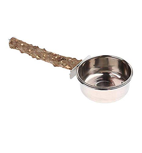Rluii Parrot Bird Natural Wood Stand Perch Swing/Stainless Steel Parrot Cup/Parrot Parakeet Cockatiel Cage Food Box Water Cup Stainless Steel Pet Bird Feeding Feeder Bowl Birdcage Accessories