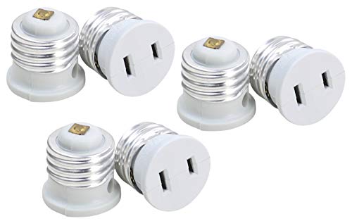 Harrier Lamp Socket to 2 Prong Outlet Adapter, White, 6 Pack