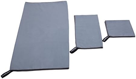 Wellzher 3-Piece Microfiber Travel Sports Towel Set with Free Key Loop (Grey)