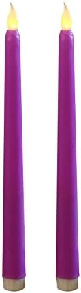 Set of 2 Wedding Table Decorations Flickering Flameless Hollow Battery Taper Candles no remote (purple)