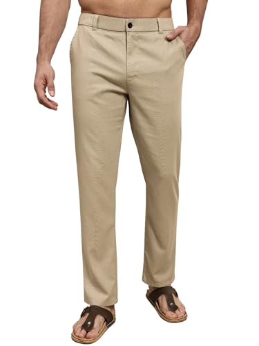 Surenow Mens Casual Linen Pants Elastic Waist Beach Yoga Pants with Pockets at Amazon