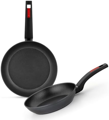 Pôr do sol | Conjunto de 2 panelas de 22-26 cm, alumínio forjado, antiaderente, com alça de baquelite, adequado para todos os tipos de cozinhas, incluindo indução