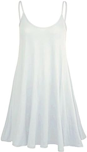 FashionMark Womens Plain Strappy Viscose Jersey Flared Swing Cami Dress Cream
