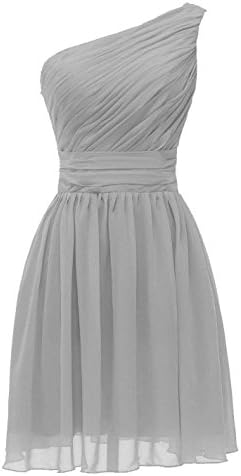 Kewl Fashion Women's Bridesmaid One Shoulder Chiffon Short Prom Dress Cocktail Gowns US4 Silver