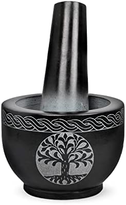 Soapstone Mortar & Pestle - 10cm Black With Flower Of Life Pattern For Grinding Spices