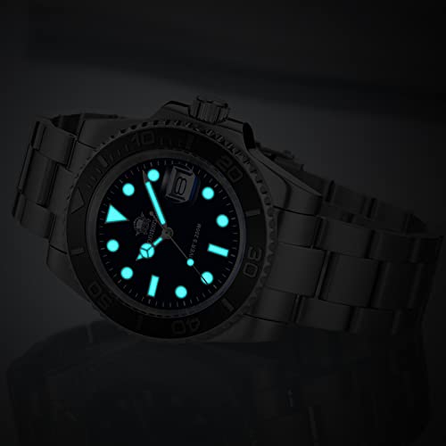 ADDIESDIVE Black Sliver Watches for Men Analog Quartz Movement 200 M Waterproof Luminous Watch