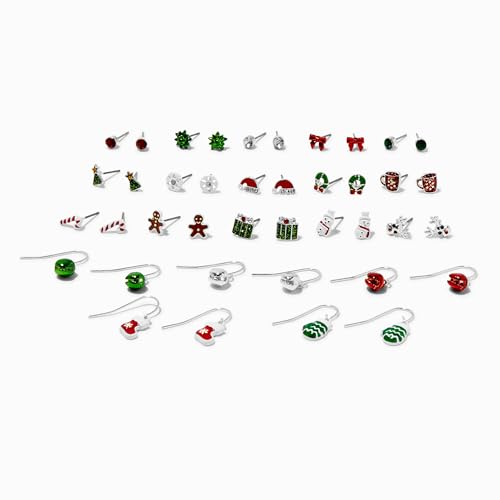 Claire's Christmas Earring Mix with Studs and Drops in Variety of Designs including Bows, Trees, Gingerbread, Presents, Mittens and More; 20-Pack