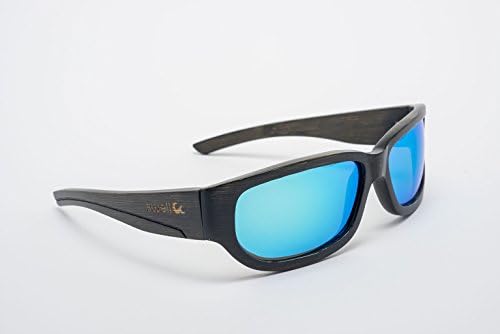 Swell Vision High Quality Sportman Bammboo Sunglass with Polarized Lensed, Waterproof, Lightweight and Floatable (Flame - Charcoal Black, Lenses - Blue)