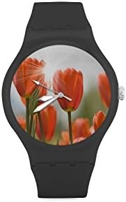 Custom Red Tulips Flower Unisex Round Rubber Sport Watch