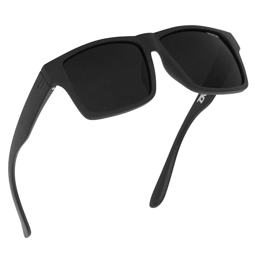 TOROE TR90 Square Frame Grade A Polarized Black Emblem Sunglasses with Anti Reflective Water Repellent Polycarbonate Lenses