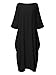 Celmia Women's 3/4 Sleeve Round Neck Solid Loose Long Maxi Dress Cotton Gown with Side Pockets Black L