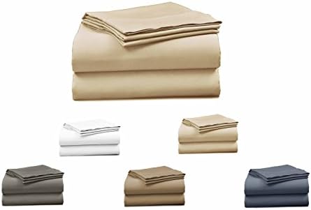Elles Bedding Collections Bed Sheets 100% Cotton Sheet Set 400 Thread Count Wrinkle Free Bedding Set Taupe Queen
