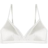 SilRiver Women's Silk Satin Wire-Free Padded Bralette with Soft Silk Cup Bra Top