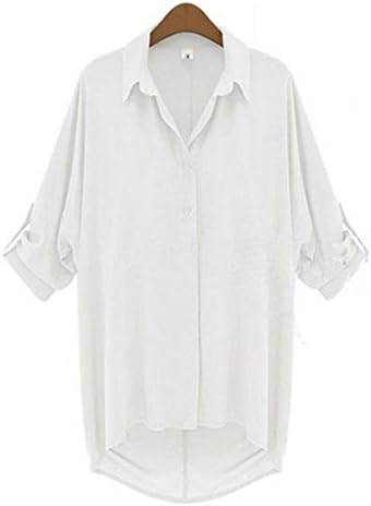 MAYSIKA Women's Batwing Sleeve Chiffon Button Up Blouse Top - White S