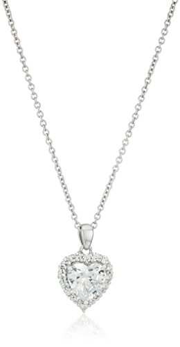 Platinum Plated Sterling Silver Swarovski Zirconia Heart Shape Halo Adjustable Pendant Necklace