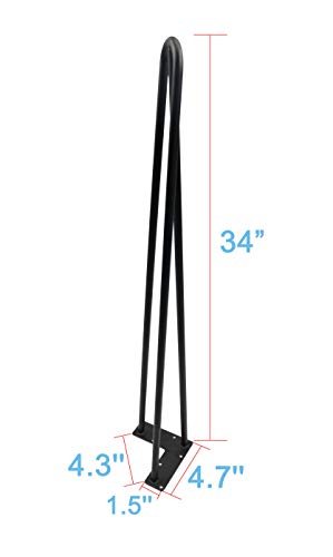 Mrhardware Black Hairpin Metal Table Legs, Height 34 Inches 1/2 inch of Cold-Rolled Steel Bending -(Set of 4)(H34"-3Rod-1/2") - Thumbnail 2