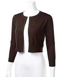 Cardigan de punto Bolero abierto con cuello redondo y manga 3 4 para mujer (S-XL)