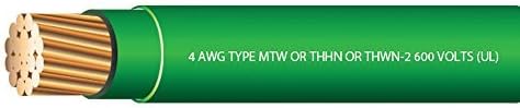 4 AWG Stranded THHN Green Wire - 100 Feet - 600 Volt 90C