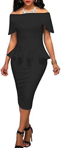Women's Ruffle Off Shoulder Sleeveless Slim Fit Evening Party Sexy Bodycon Dress S-XXL (XX-Large, Black)