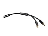 Monoprice Auxiliary 3.5mm Stereo Jack to Two 3.5mm Stereo Plug Cable (Gold Plated) 0.5 Feet | Compatible Smartphones
