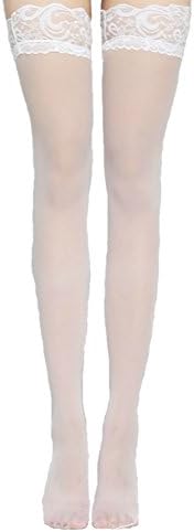 UsatisfyWomen's Sheer Silky Thigh Highs Stockings with Stay Up Silicone Lace Top