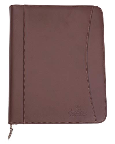 Professional Executive PU Leather Business Resume Portfolio Padfolio Case Organizer with iPad Mini or Tablet Sleeve Holder, Zippered Binder, Paper Pad, Card Holders, Document Folder - Almond Brown - Thumbnail 2