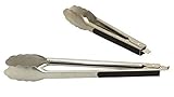 Stainless Steel Kitchen Tongs Set Of 2 (9 Inch & 12 Inch) Salad Serving & Grilling Turner Tongs By UMME BBQ ACCESSORIES