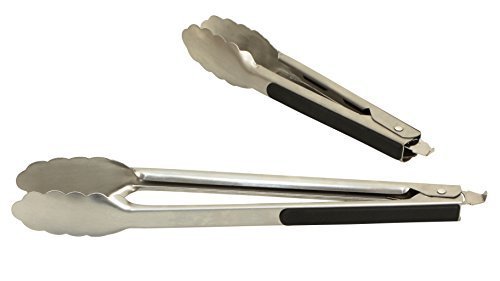 Stainless Steel Kitchen Tongs Set Of 2 (9 Inch & 12 Inch) Salad Serving & Grilling Turner Tongs By UMME BBQ ACCESSORIES