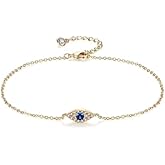 MTMY Evil Eye Bracelet for Women 14K Gold Plated Dainty Bracelets with Crystcal Adjustable Chain Cute Eye Bracelet Gold Jewelry for Her
