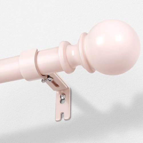 Zeerobee Curtain Rods for Windows 48 to 84, 1 Inch Adjustable Heavy Duty Pink Curtain Rod, Outdoor Indoor Room Divider Modern Drapery Pole, 48-86"